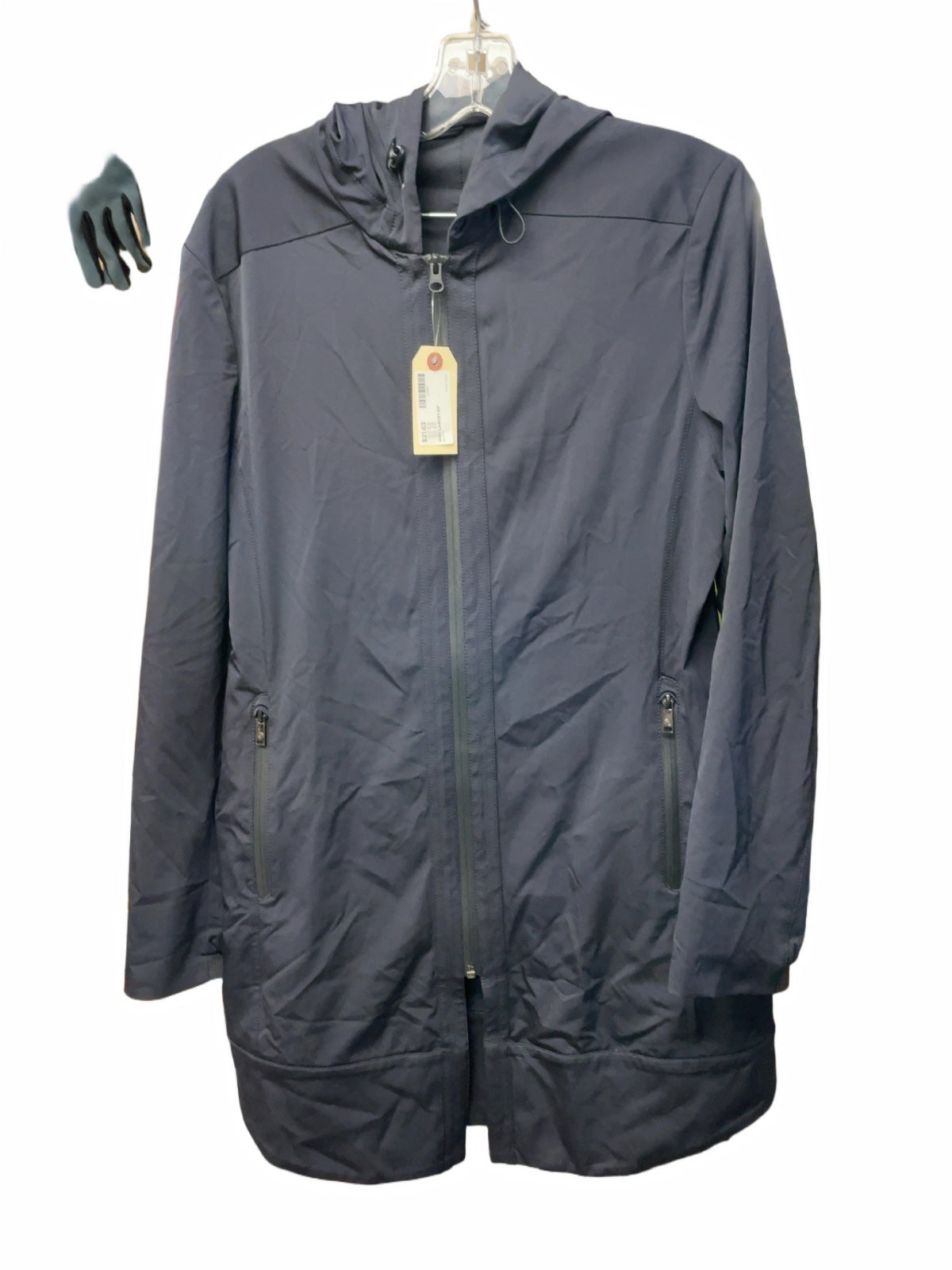 Hooded Full Zip Long Shell Jacket Size Large Black