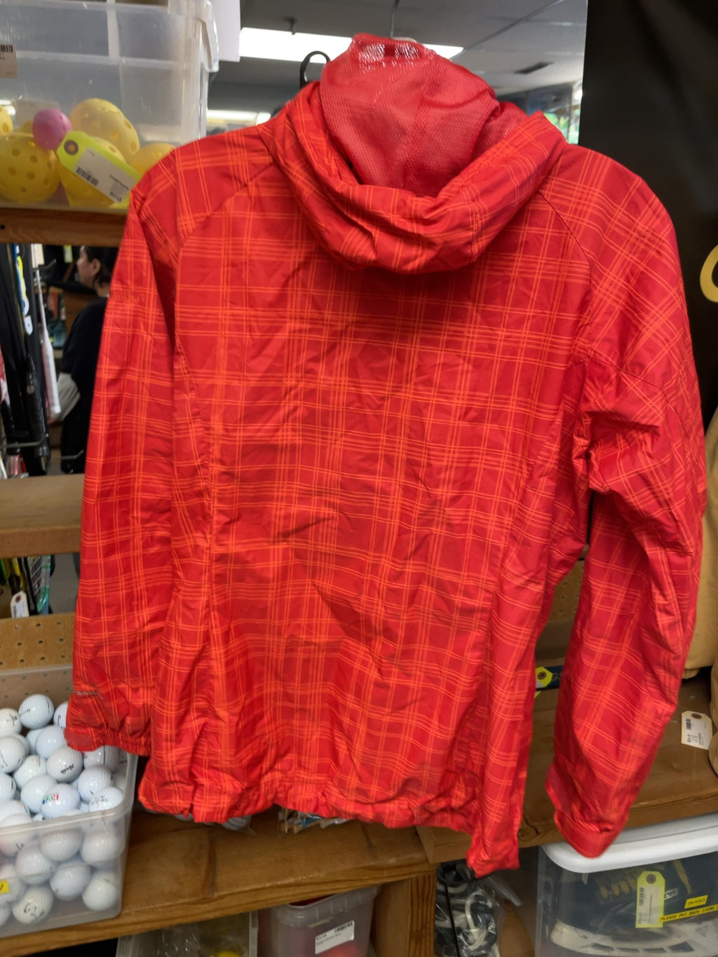 Columbia Plaid Hooded Rain Jacket XS Red