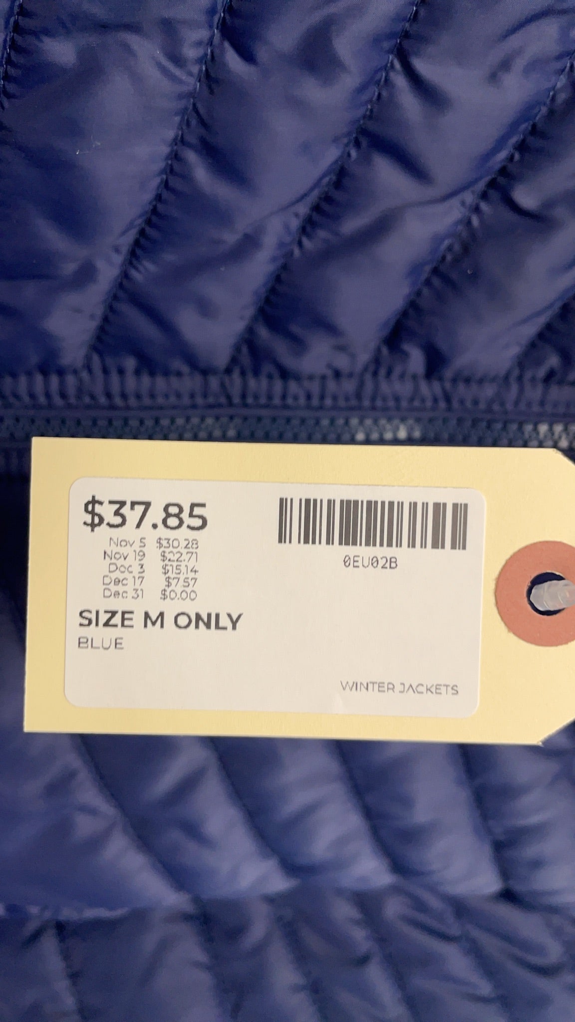 Size M Hooded Puffer Winter Jacket Blue