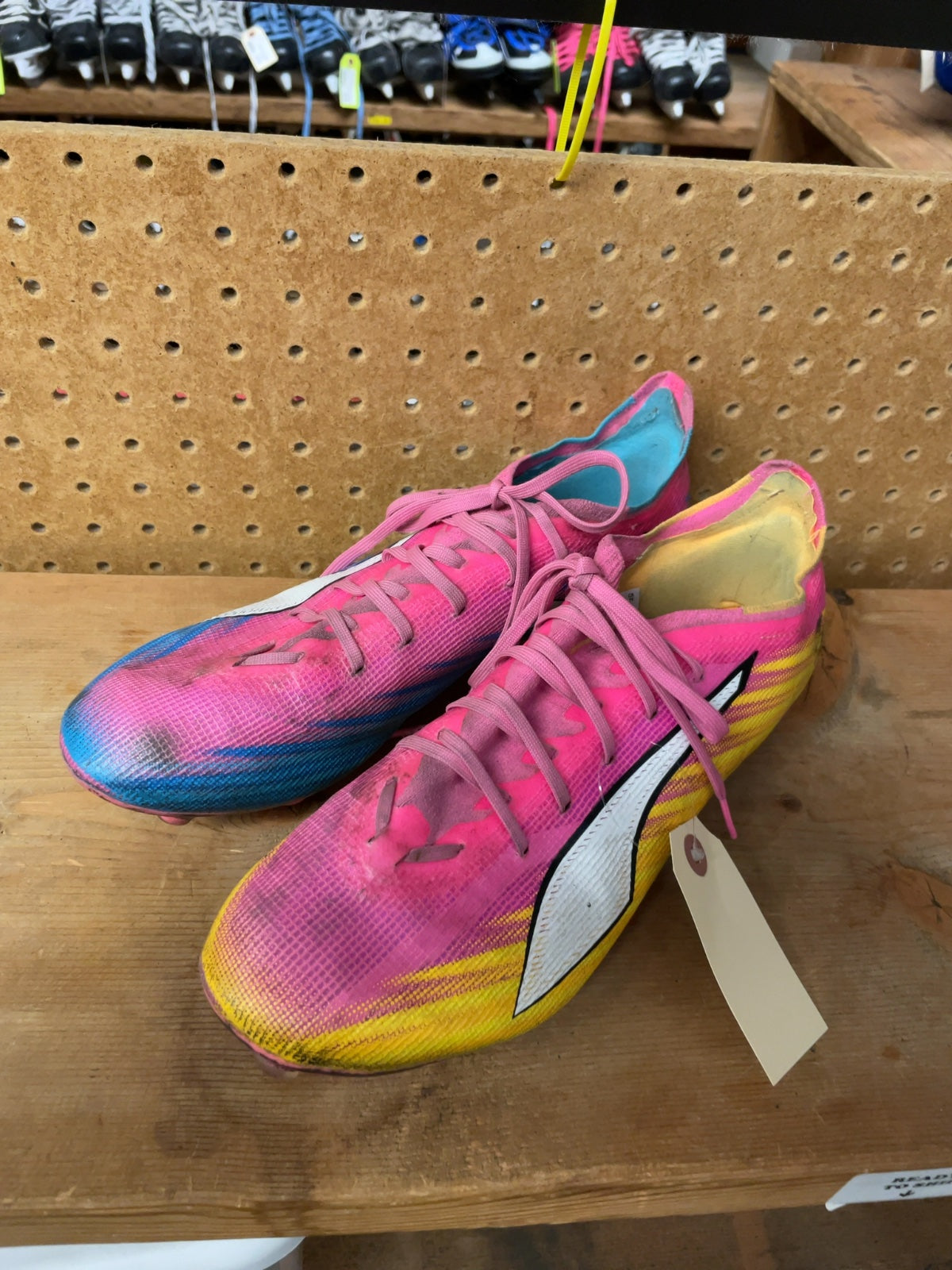 PUMA Size 11 Soccer Cleats Blue/Pink/Yellow
