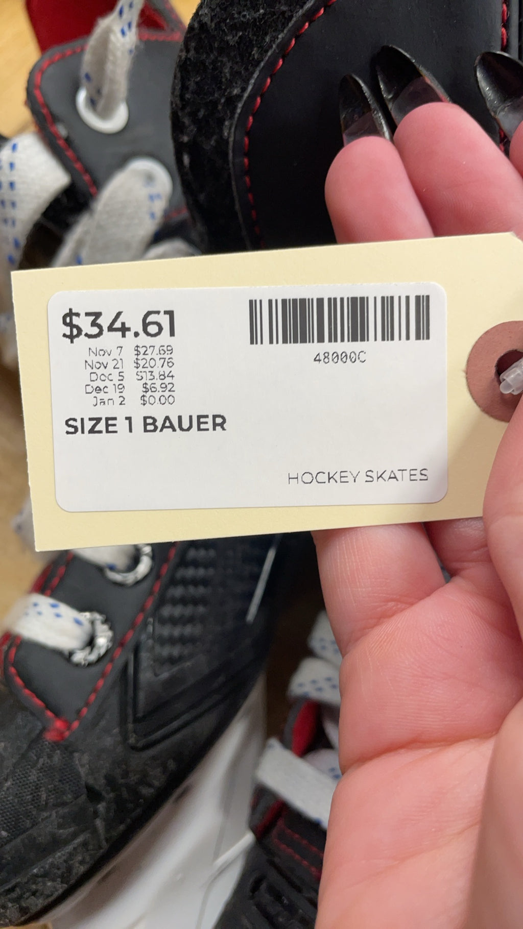 Bauer NS Size 1 Hockey Skates