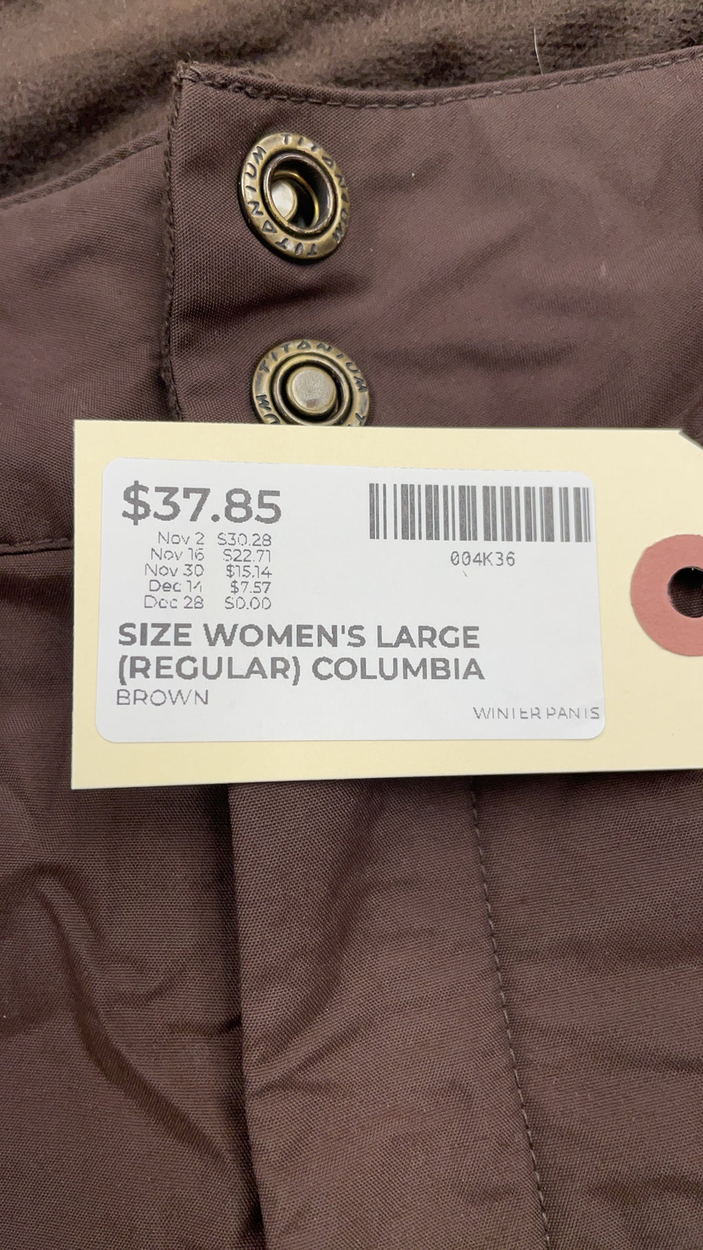 Columbia Titanium Women's Large Regular Snow Pants Brown