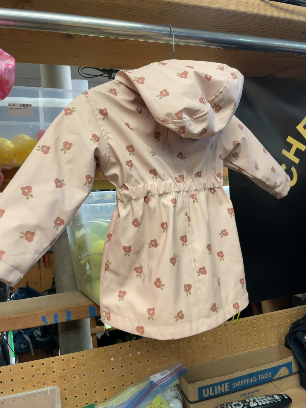 Floral Hooded Rain Jacket Size 24M Beige