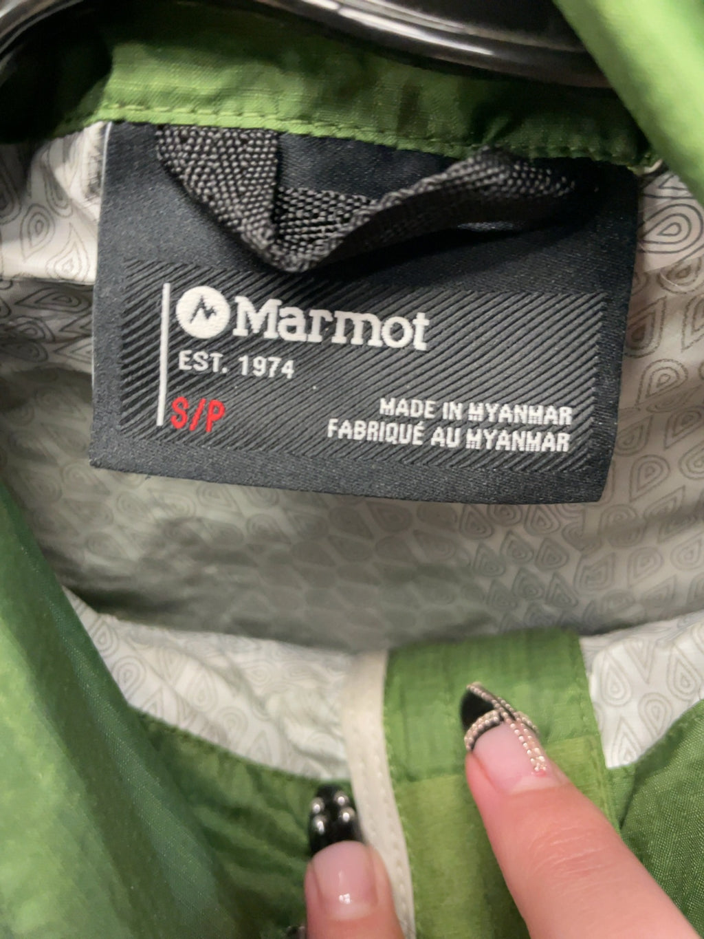 Marmot Size S Hooded Rain Jacket Green