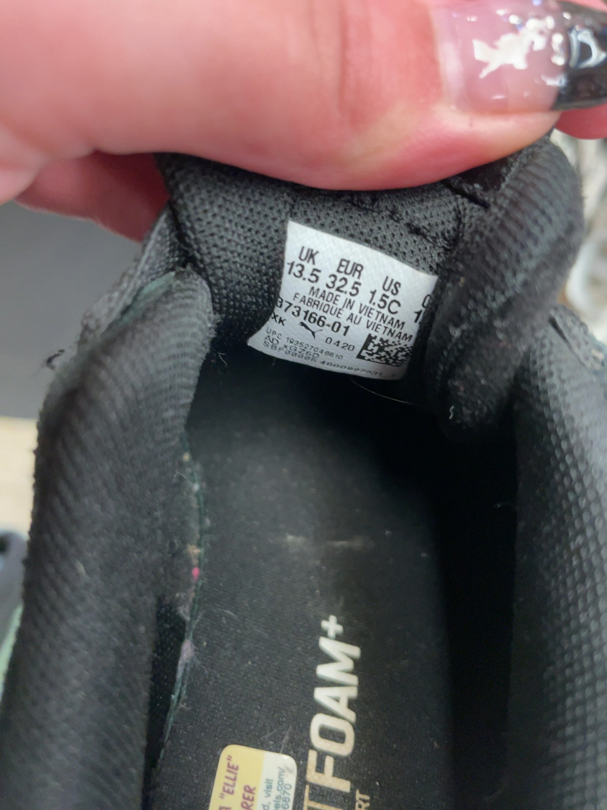 Puma Smash v2 Size 1.5C Black Suede Sneakers