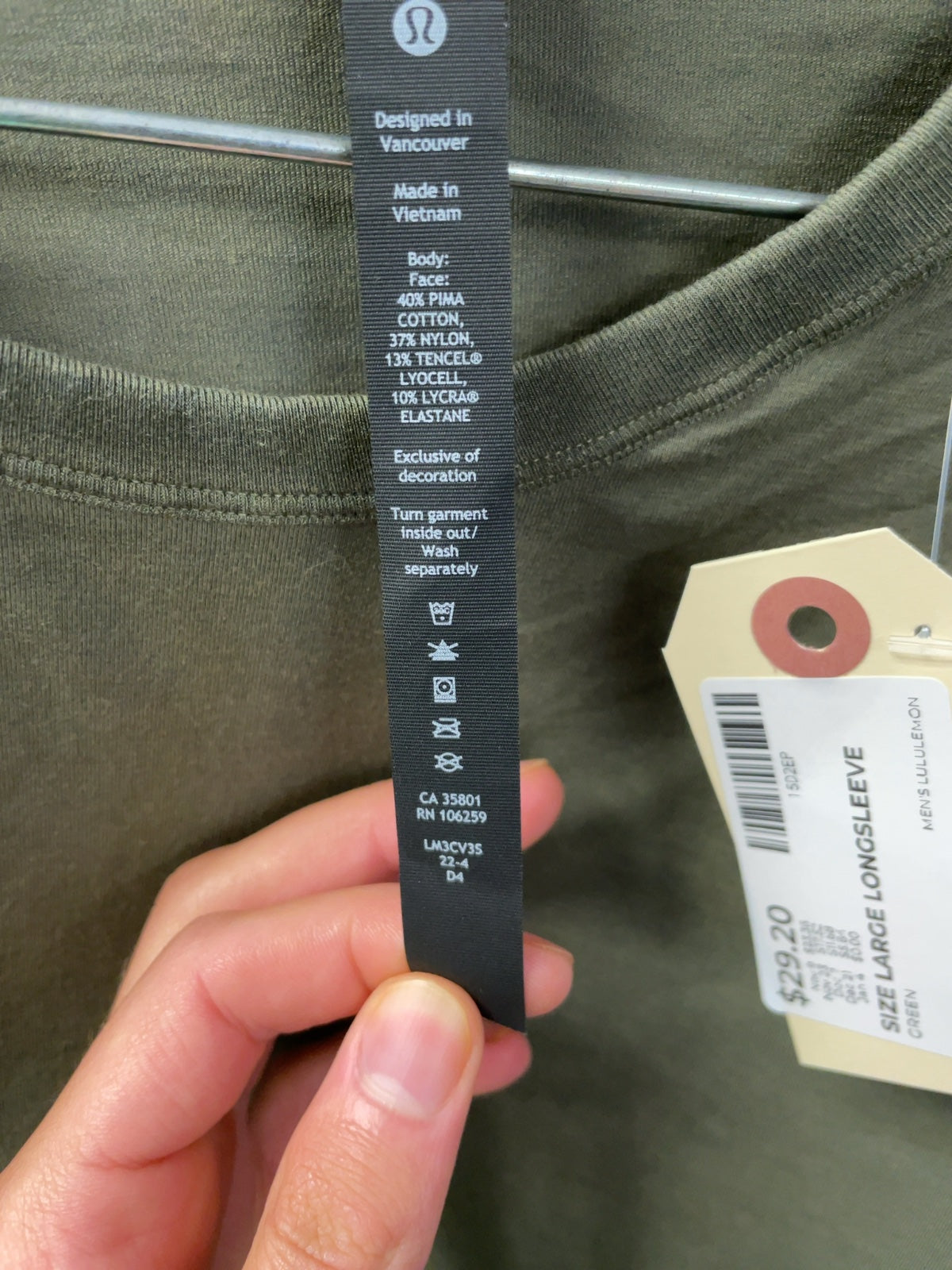 lululemon Size L Long Sleeve Shirt Green