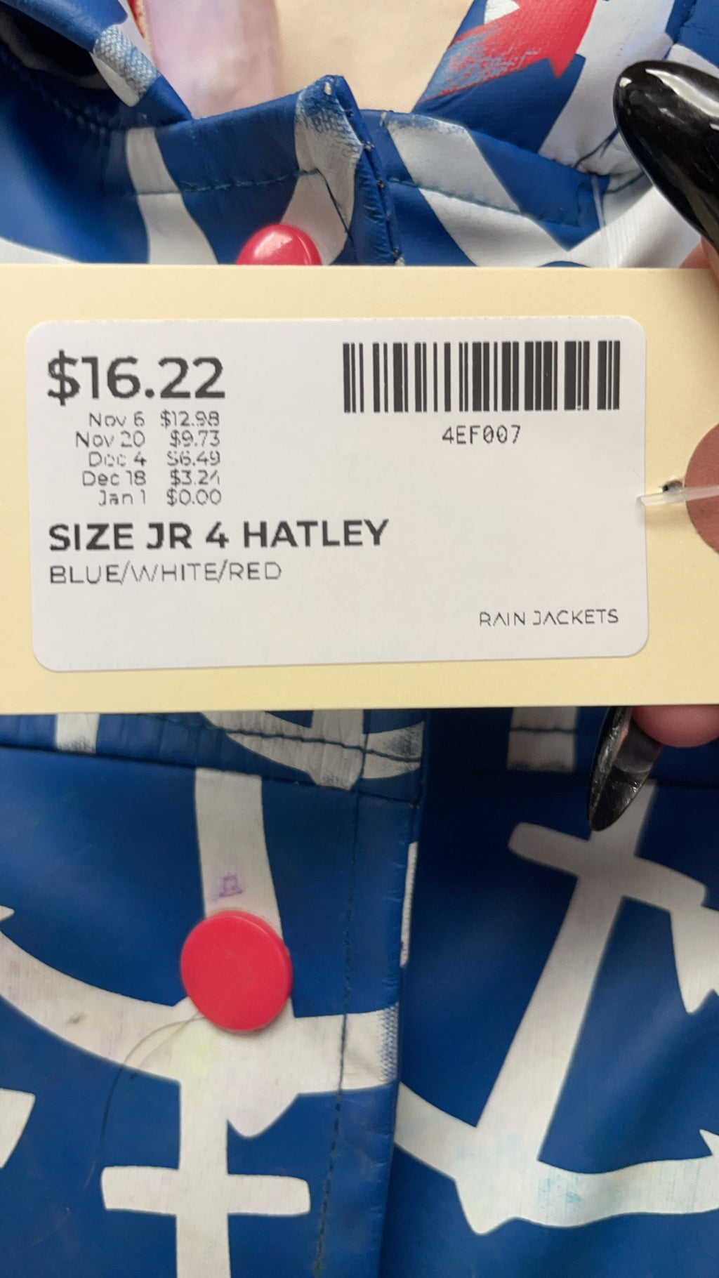 Hatley Anchor Print Rain Jacket Size 4