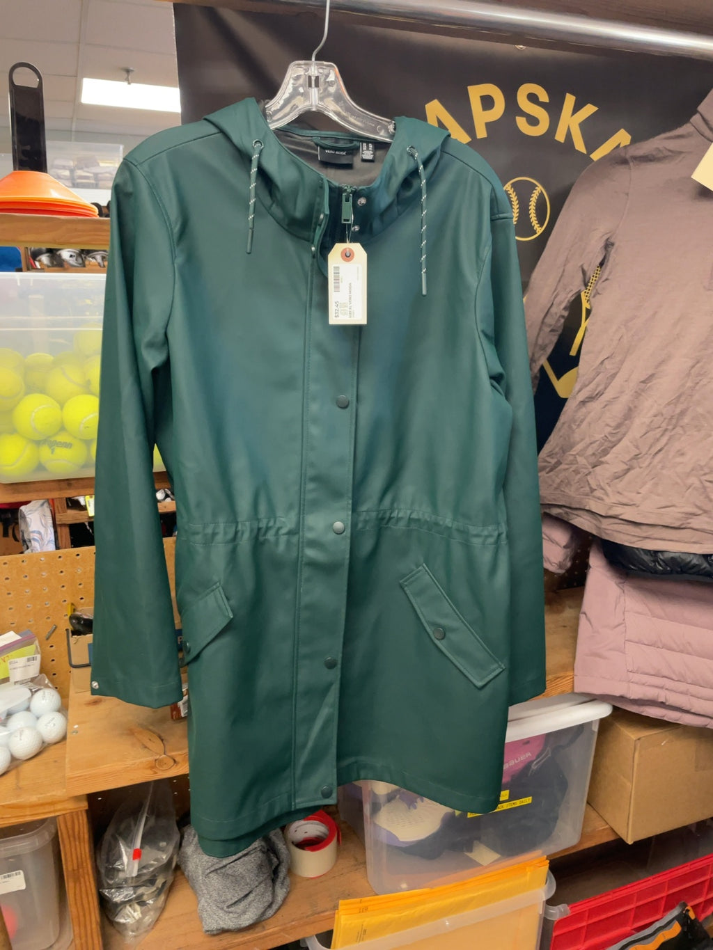 Vero Moda Hooded Rain Jacket Size XL Green
