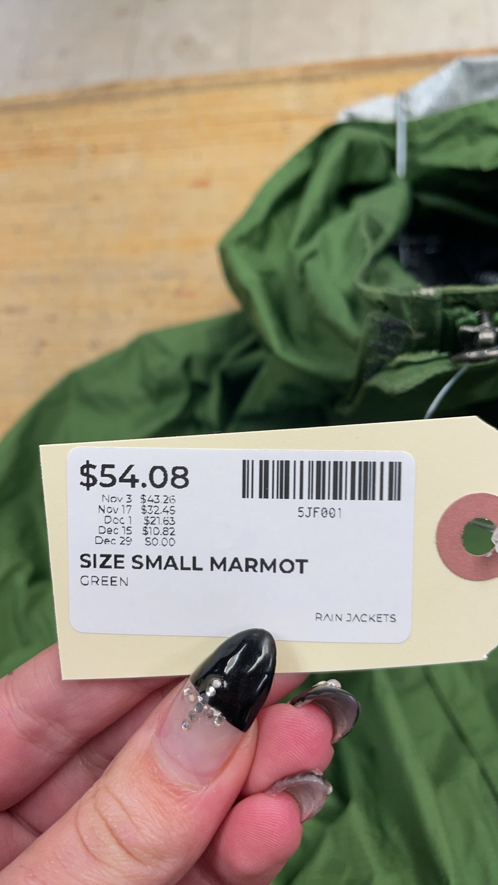 Marmot Size S Hooded Rain Jacket Green