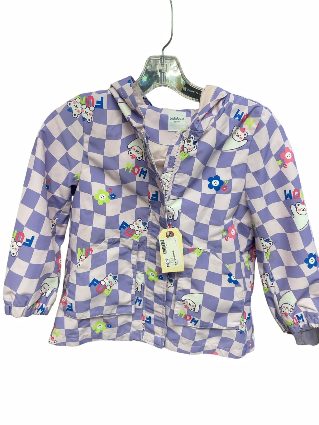 Balabala Hooded Rain Jacket Size 120/60 Purple Checkered