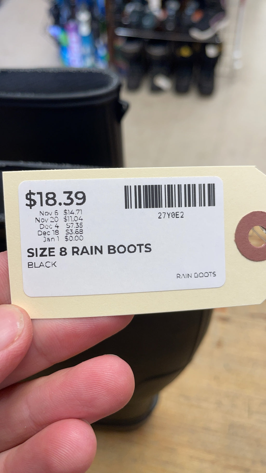 Size 8 Black Rain Boots