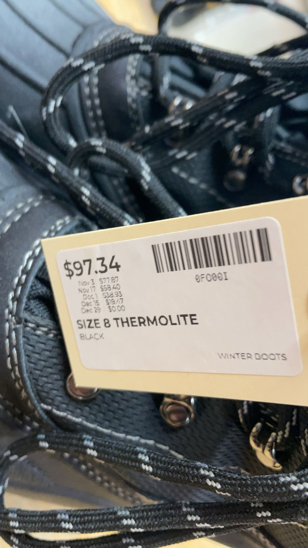 Thermolite Winter Boots Size 8 Black