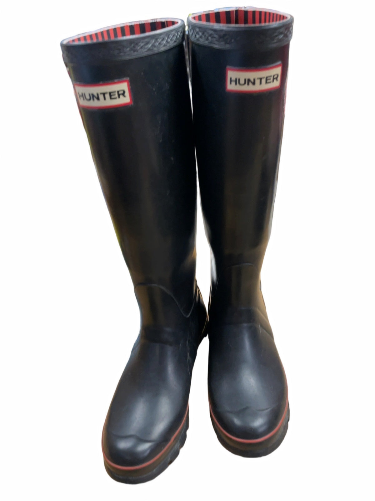 Hunter Rain Boots Size 4 Black/Red Stripes