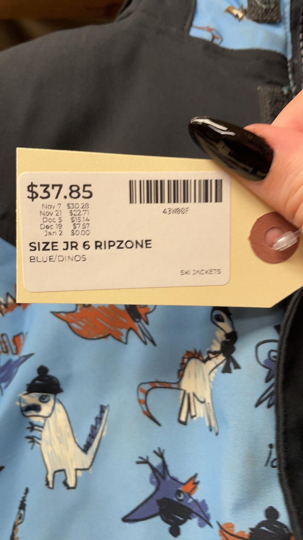 Ripzone Dinosaur Print Ski Jacket Size 6