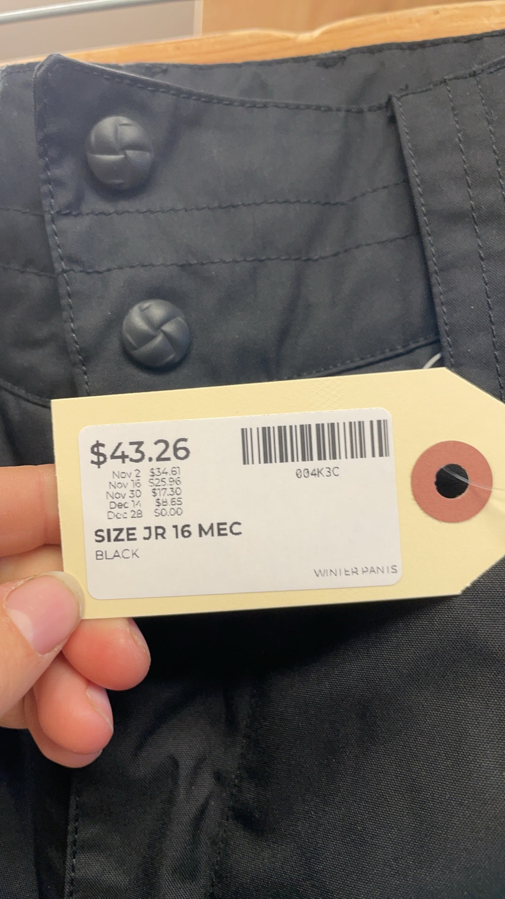 MEC Youth 16 Insulated Winter Snow Pants Black