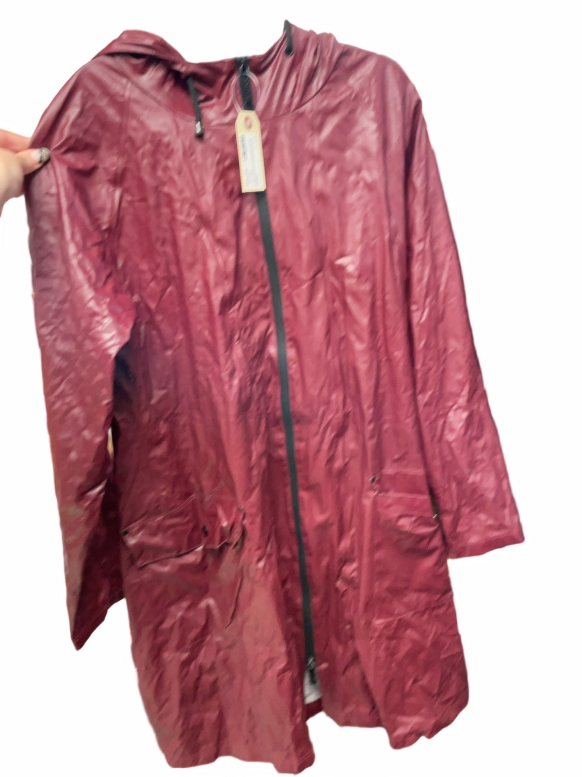 Rains Waterproof Long Rain Jacket Size L/XL Burgundy
