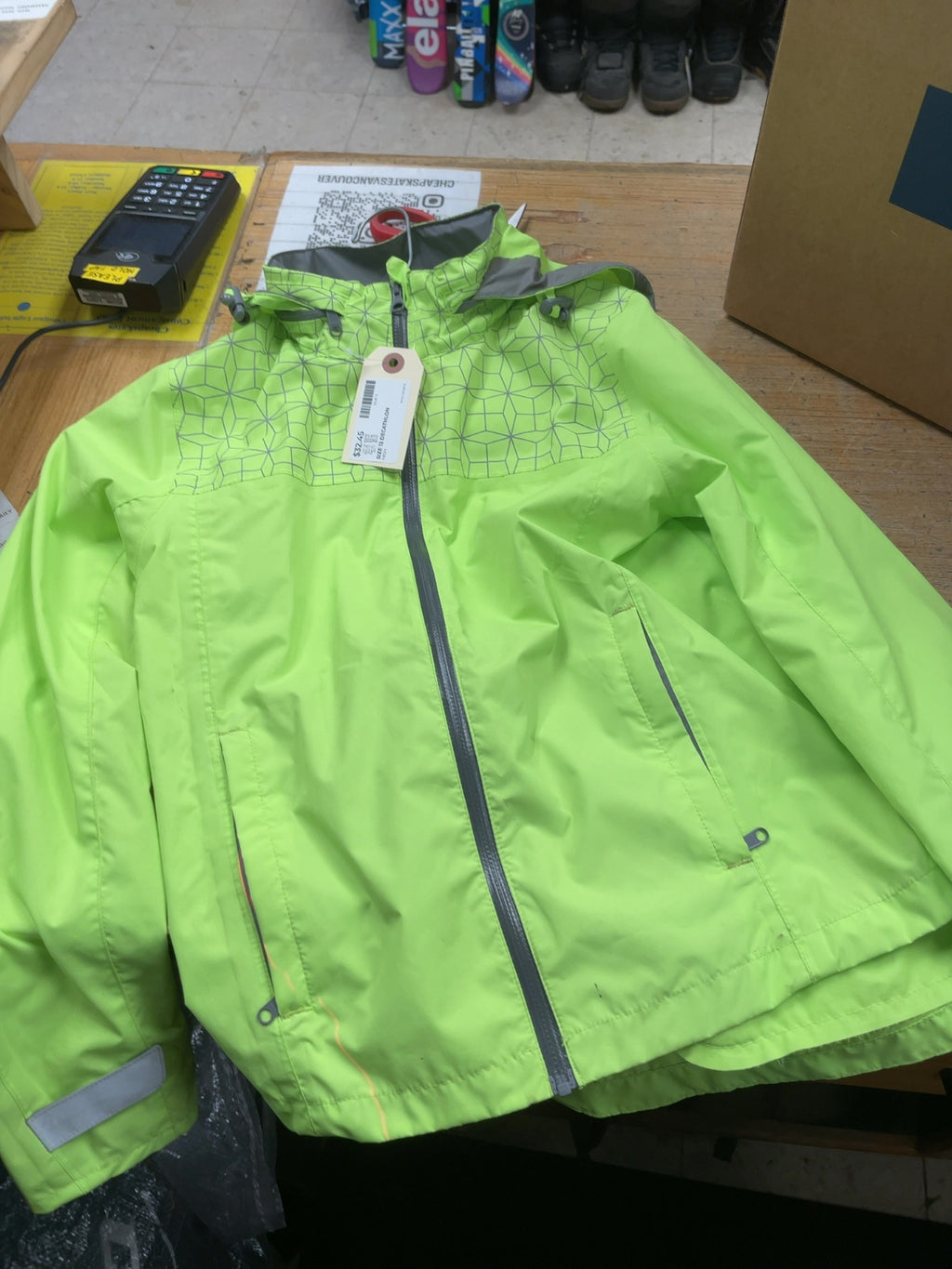 B'Twin Decathlon Size 12 Neon Cycling Rain Jacket
