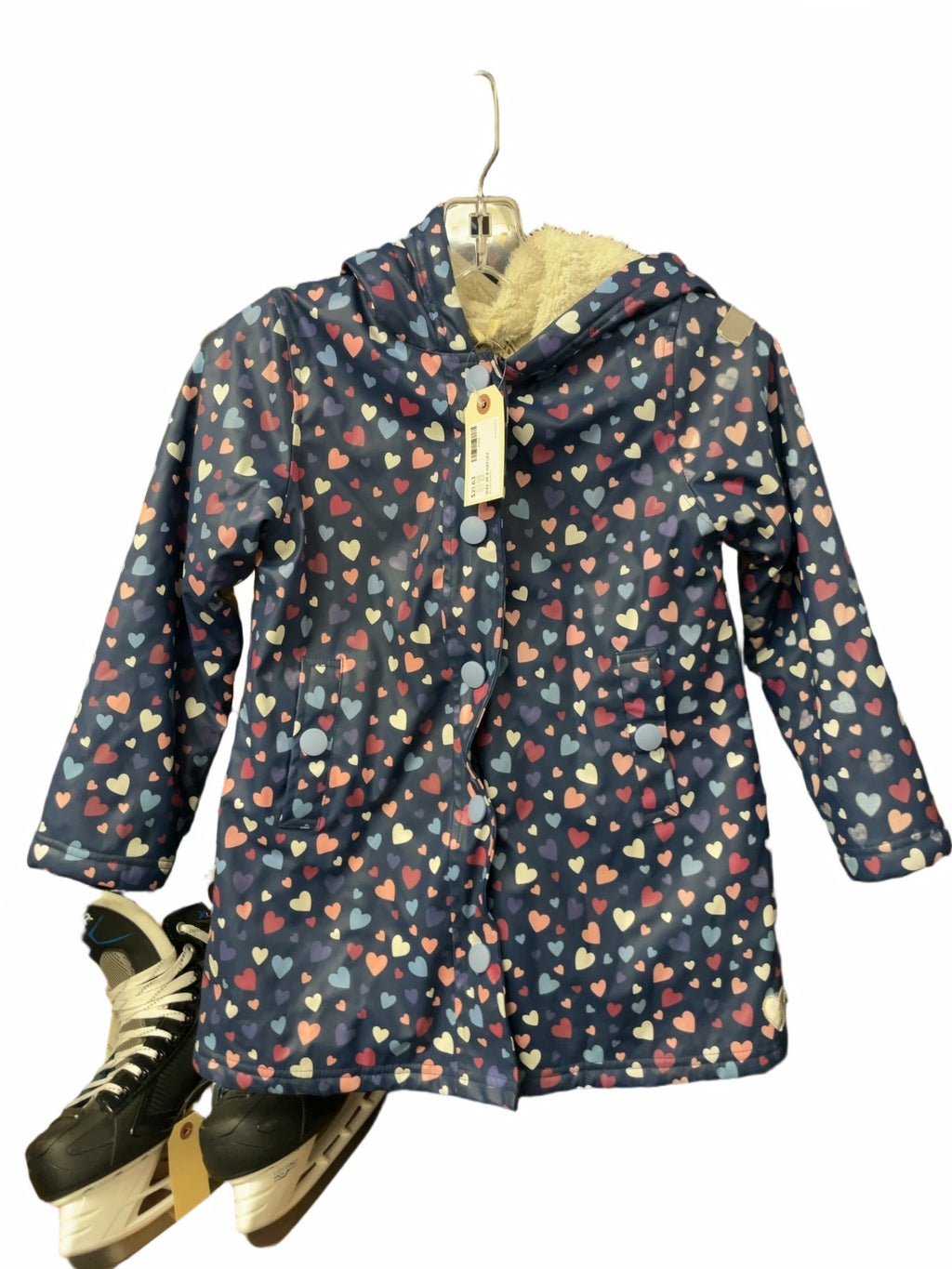 Hatley Girls Size 8 Fleece-Lined Rain Jacket Hearts
