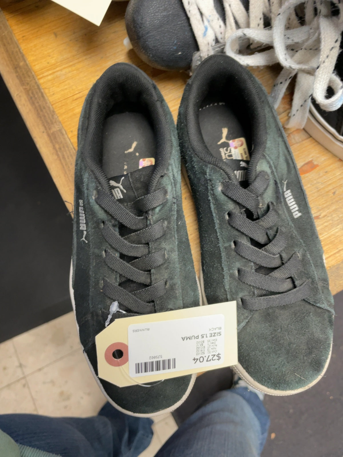 Puma Smash v2 Size 1.5C Black Suede Sneakers