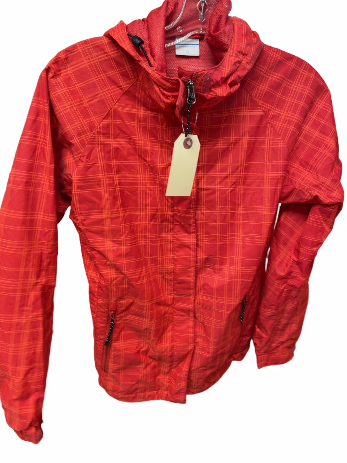 Columbia Plaid Hooded Rain Jacket XS Red