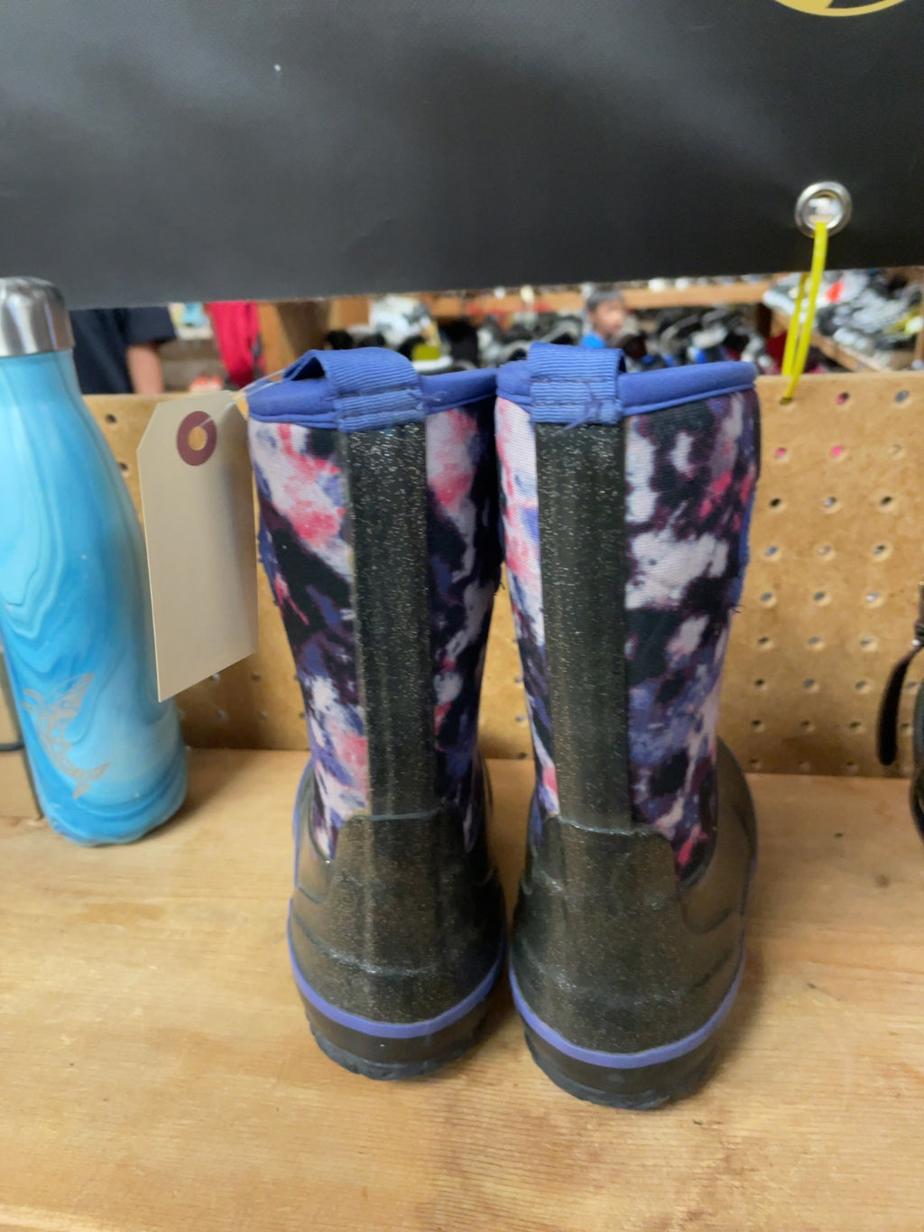 Bogs Rain Boots Size 12C Black / Purple Tie Dye Glitter