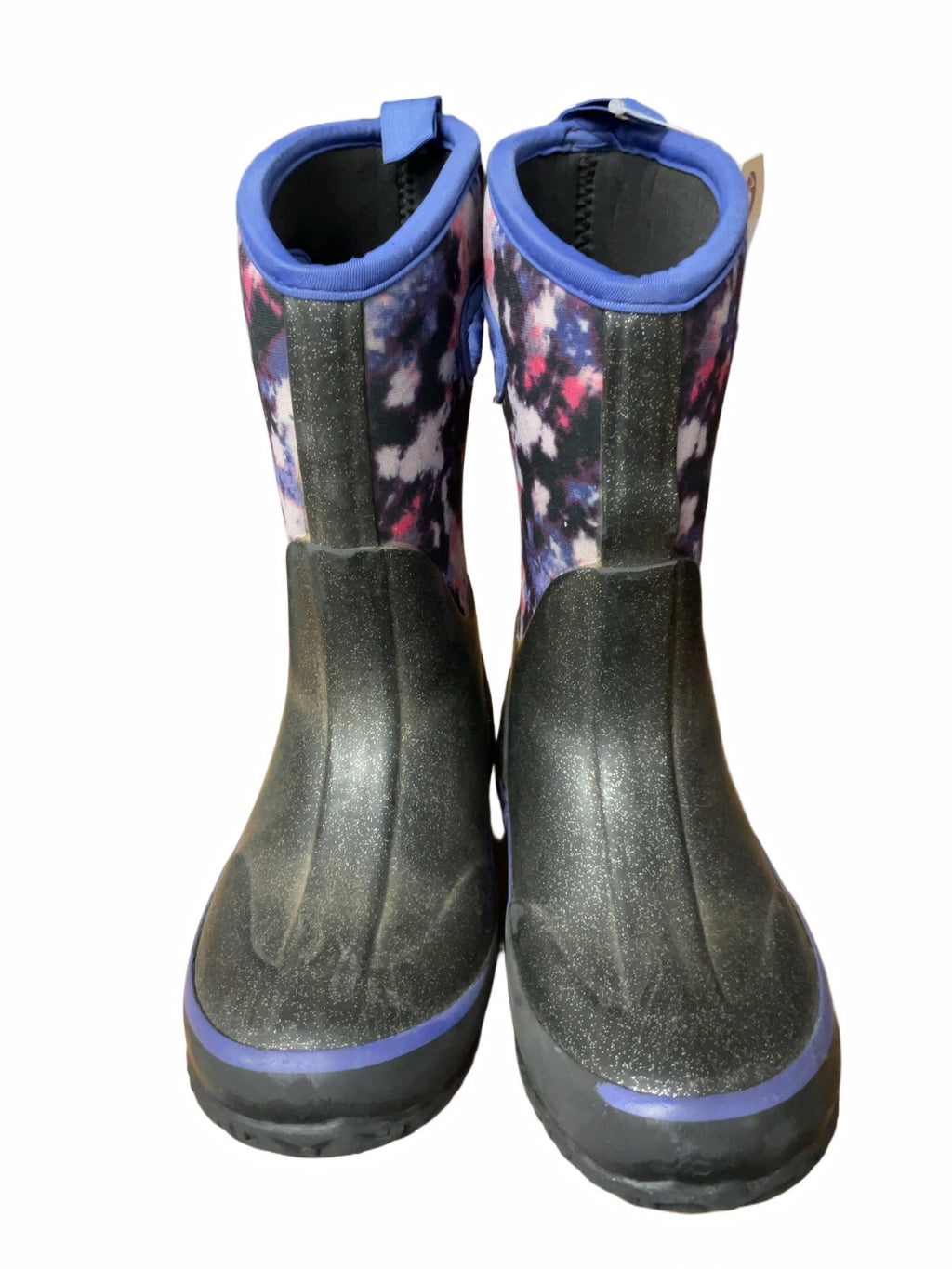Bogs Rain Boots Size 12C Black / Purple Tie Dye Glitter