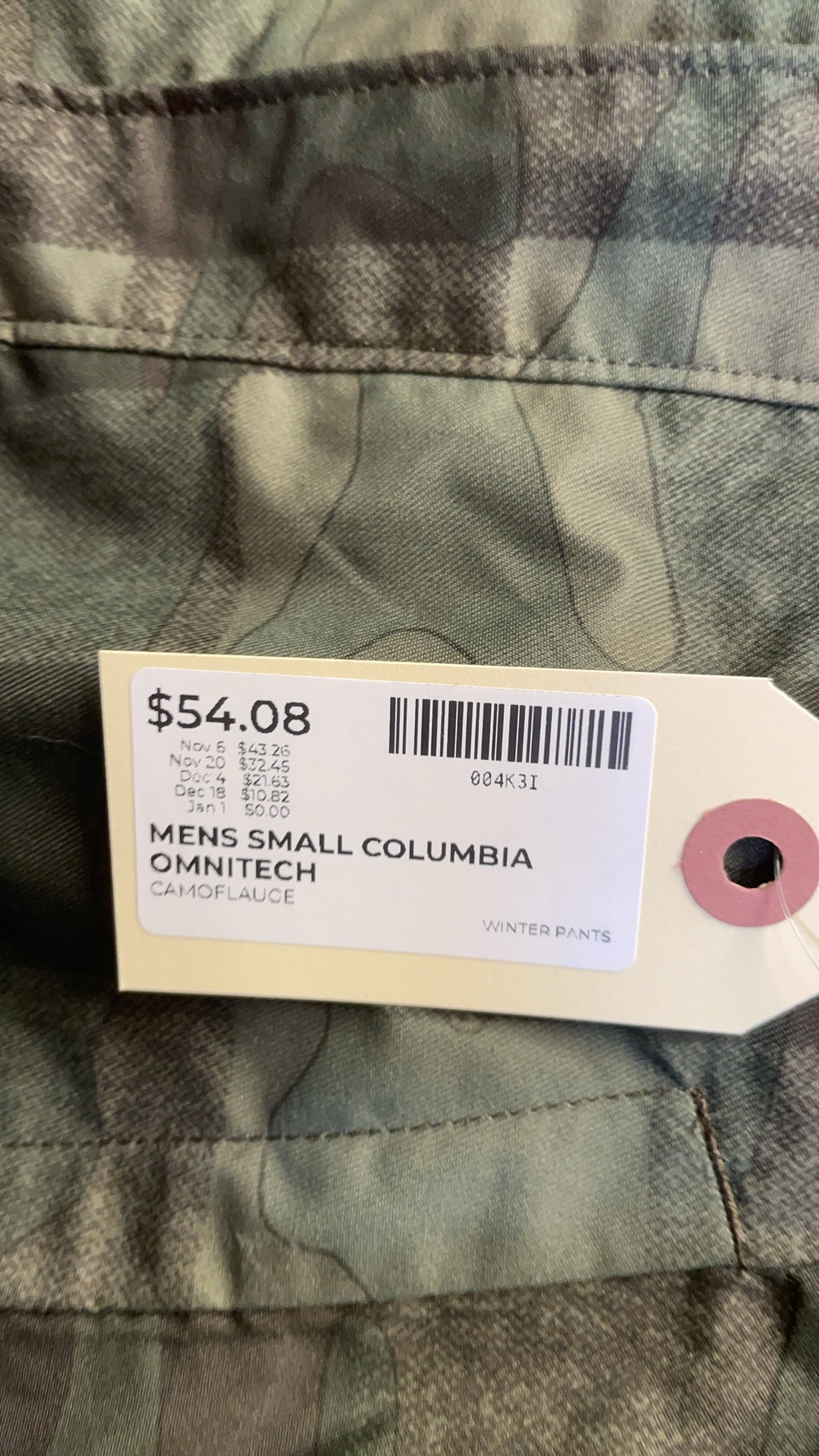 Columbia Omni-Tech Omni-Heat Size S Regular Camo Snow Pants