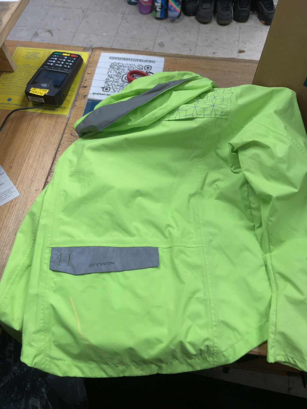 B'Twin Decathlon Size 12 Neon Cycling Rain Jacket