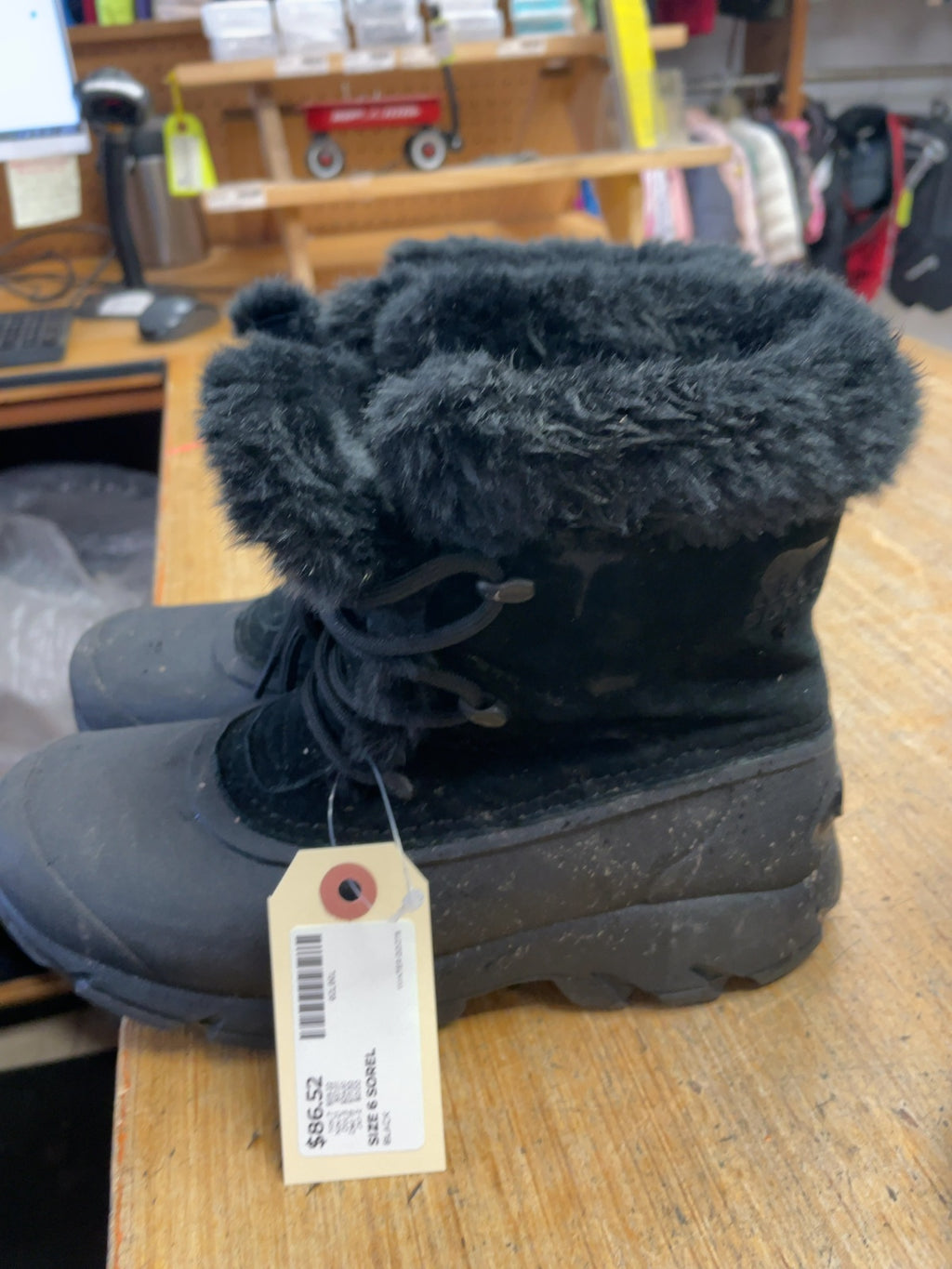 Sorel Winter Boots Size 6 Black Faux Fur