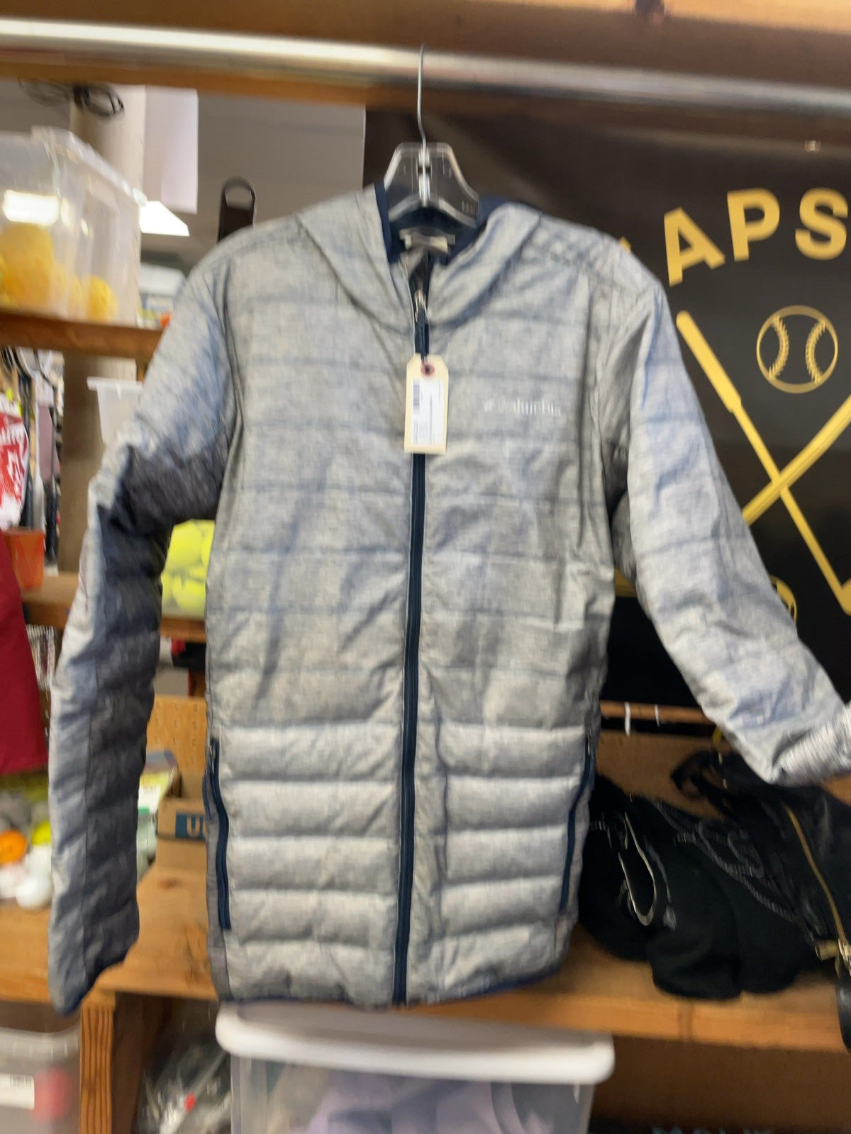 Columbia Size S Hooded Puffer Jacket Grey
