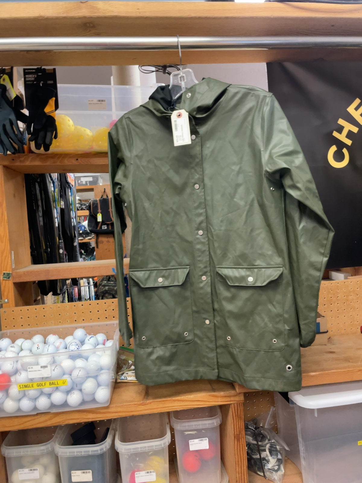 Herschel Rain Jacket Size XS Green Hooded Waterproof Coat