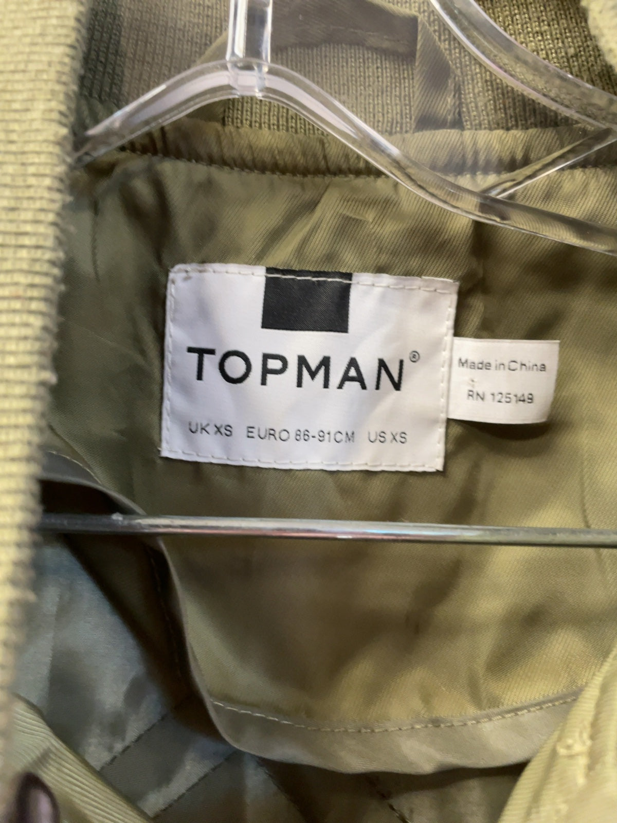 Topman Quilted Bomber Jacket Size XS Green